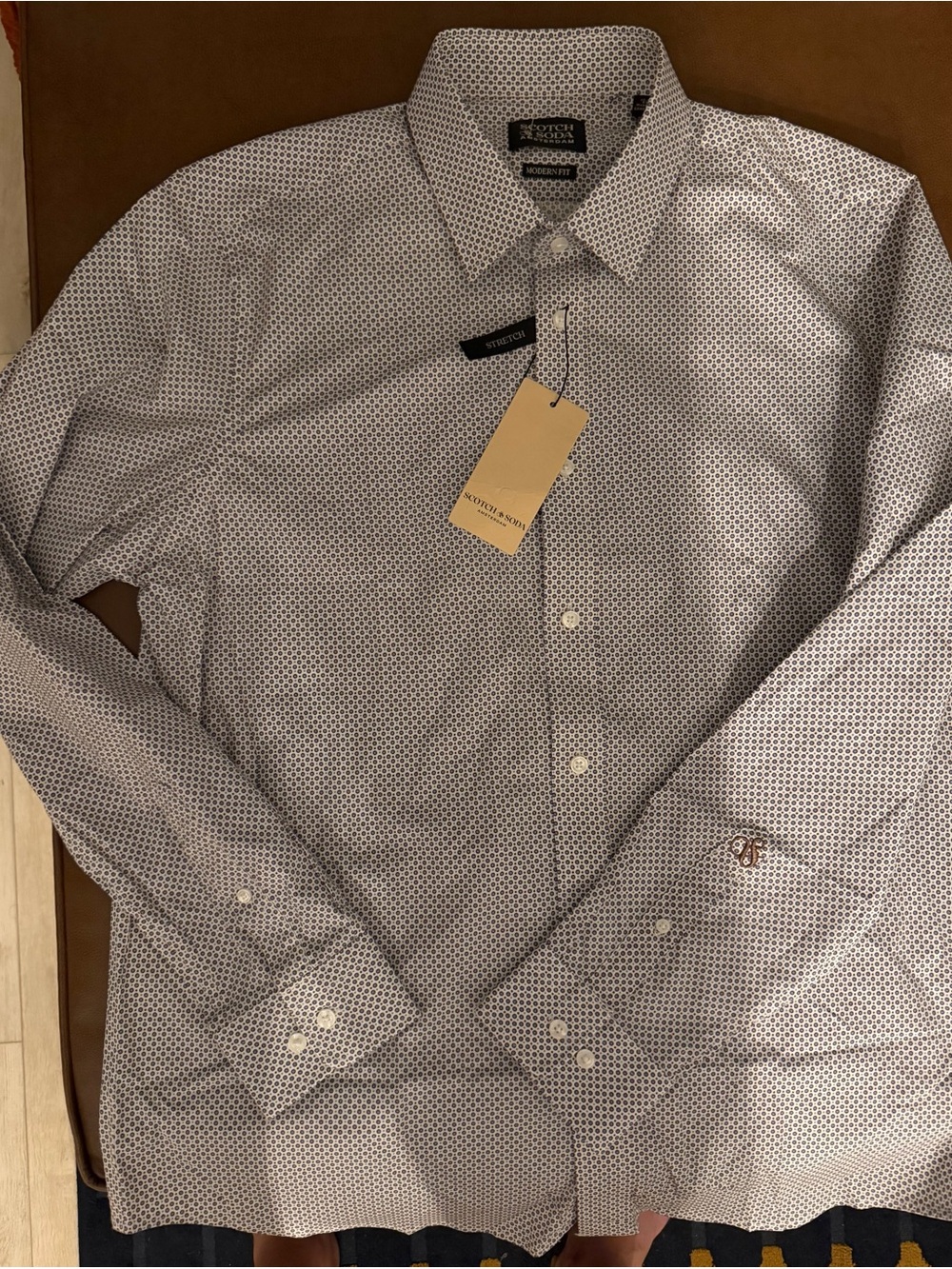 Scotch & Soda White Shirt with Navy Micro Pattern